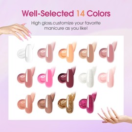 ROSALIND Poly Nail Gel Colors Kit -14 Colors +72 Nail Art Accessories kit Glitter Poly Nails Gel Kit Starter Kit with Mini UV Lamp Slip Solution Nude Pink Poly Nail Art for Beginners with Everything
