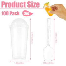 YAYODS 100 Pack 3oz Plastic Dessert Cups with Spoons & Lids, Mini Shooter Cups for Desserts, Clear Plastic Parfait Appetizer Cups, Shot Glasses for Desserts, Pudding, Event and Party