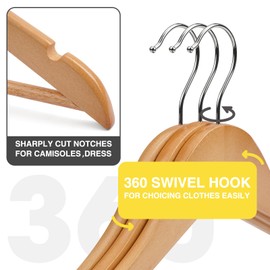 Wooden Hangers 10 Pack,Heavy Duty Wood Coat Hangers,with 360-degree Hook，Smooth Finish Wooden Clothes Hangers with Non Slip Pants Bar, Sturdy Clothes Hangers for Shirts,Suit,Natural
