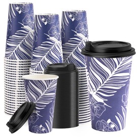 RACETOP 16 oz Disposable Coffee Cups with Lids 100 Pack, Blue Paper Coffee Cups with Lids, To Go Cup with Lid
