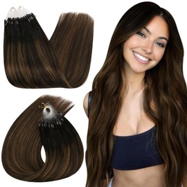 Ugeat 24 Inch Micro Hair Extensions Real Human Hair Dark Brown Mix Medium Brown Micro Human Hair Extensions Dark Brown Balayage Hair Extensions for Women 50G Micro ring hair extensions 50s