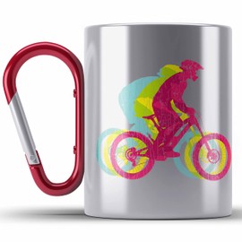 Trendation - Mountain Bike Gift Stainless Steel Cup Carabiner Mountain Biker Gift Idea Children's Carabiner Stainless Steel Cup Carabiner Stainless Steel Men's Accessories Graphic MTB Fun (Red)