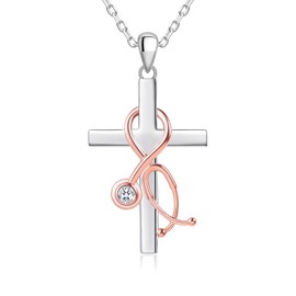 YLT Sterling Silver Stethoscope Cross Necklace for Women Doctor Nurse Pendant Jewelry Graduation Gift for Future Doctors/Medical Students/Nurses