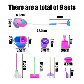 9 Pieces Mini Cleaning Tool, Cleaning Toy Set, Dollhouse Furniture, Miniature Dollhouse Accessories, Toy Set for Girls and Kids (Random Colors)