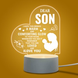 Son Gifts Acrylic Night Light, Engraved Acrylic USB Night Light with Base, Son's Birthday Gift for Son, Son Gift Night Light from Mom Dad