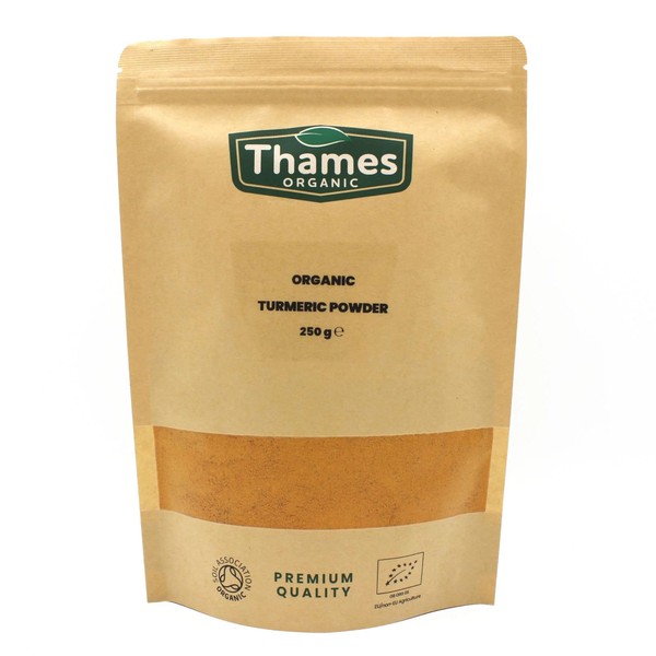 Organic Turmeric Powder - 100% Pure & Natural, No Additives, No Preservatives, Raw, Vegan, GMO-Free, Certified Organic - Versatile Spice for Cooking, Baking - Thames Organic 250g