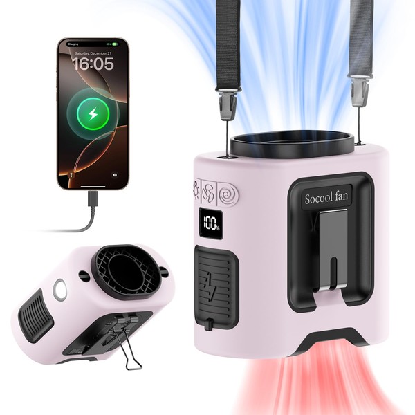 Socool 14500mAh Portable Waist Fan with 360 Rotation, Rechargeable Mini