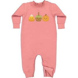 inktastic Cute Fall Candy Corn Caramel Apple Pumpkin Faces Baby Fleece Romper 6 Months Mauve 46402