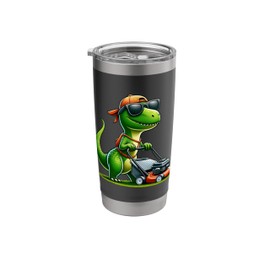 Funny Lawn Mower Dinosaur Lawn Mowing Gardening Kids Stainless Steel Insulated Tumbler