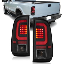 LED Tail Lights Assembly Compatible with 2008-2016 Ford F250 F350 Super Duty Rear Brake Lamp Pair, Red C-Type LED Tube, Black Housing Clear Lens