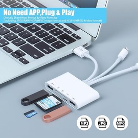 MCSWSEE Lector de Tarjetas de Memoria 5 en 1, USB A a Lightning/Tipo-C/Micro, Adaptador USB OTG y Lector de Tarjetas SD/TF para Dispositivos Móvil,USB C y USB A con Ranuras para Tarjetas Micro y SD