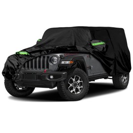 Waterproof Car Cover Replace for 2007-2024 Jeep Wrangler 4 Doors, 6 Layers All Weather Custom-fit Car Cover with Zipper Door & Windproof Bands for Snow Rain Dust Protection (2007-2024, 4 Door)
