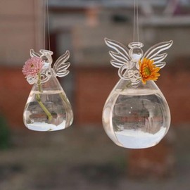 STOBAZA 2pcs Angel Glass Hydroponic Flower Vases, Clear Hanging Flower Planter Terrarium Container, Glass Hanging Vase Wedding, Home Garden Decor - 3.73X2.16X2.16in
