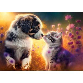 CASTORLAND 500 Piece Jigsaw Puzzles, New Friendship, Animal Puzzle, Cat & Dog, Puppy, Kitten Adult Puzzle, Castorland B-53834
