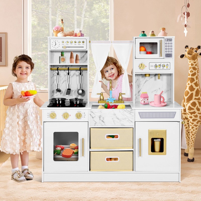 JOYLDIAS Wooden Kitchen Pretend Playset Kids Cooking Toys Toddler Gift