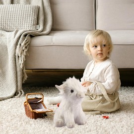 FIAEUGZKM Realistic Highland Cow Stuffed Animal White 25cm/9.84in Fluffy Highland Cattle Plush Toy Cute Soft Cool Long-haired Cow Farm Plushie for Kids Adults Birthday Festival Gift Home Decor Plush