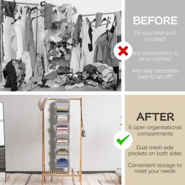 HOSTK 2Pack Hanging Closet Organizer, 6 Tier Hanging Storage Shelves, Foldable Clothes Organization, Wardrobe Organiser with 18 Side Pockets for Home Bedroom Organization Clothes Accessories