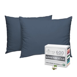 Pizuna Luxury Soft Satin Pack of 2 Pillowcases 70 x 90 cm Dark Blue, 600 Thread Count Cotton Pillowcases, 100% Long Stack Cotton Pillowcase (Dark Blue, 70 x 90 cm)