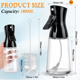 Ölsprüher zum Kochen 180ML, Glas Ölsprüher für Speiseöl Essig mit Bürste, Öl Sprühflasche Ölspray zum Kochen Olivenölsprüher, Ölsprüher für Heißluftfritteuse Ölflasche für Salat, Grillen, Backen Küche