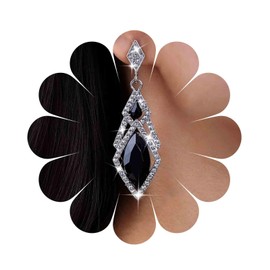 Aneneiceera Vintage Onyx Crystal Earrings Silver Cz Diamond Stud Earrings Rhinestone Square Drop Earrings Geometric Onyx Dangle Earrings Jewelry for Women