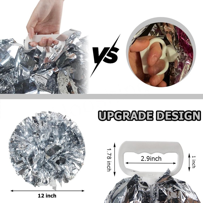 Hooshing 4PCS Silver Pom Poms Cheerleading with Handle Cheer Pom