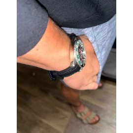 OMEGA 20mm BLACK “sailcloth pattern” rubber GREEN/WHITE stitch Omega GMT Sprite