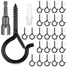 YUHOHO 30 Ganchos Tipo Q para Pared Techo Con Hebilla Seguridad y Tubo Expansión,Resistentes Al Viento,para Colgar Luces Navidad y Plantas Al Aire Libre,con 1 Cabezales Herramientas Eléctricas (30)