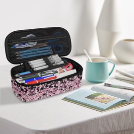 TOADDMOS Axolotl Pencil Case with Handle Pink Cherry Blossom Storage Pencil Pen Case Bag for Girls Women Travel Luggage Make up Cosmetic Bag