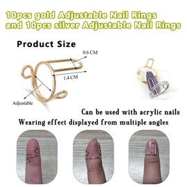 SHANPIN 20 Pcs Nail Rings, Reusable Nail Art Decoration, Adjustable Nail Rings, Removable Nail Rings, Allowing People Who Are Inconvenient To Go To a Nail Salon To Experience Nail Decoration.