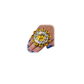 DarBudMay Luxury Rhinestone Cocktail Open Rings Summer Beach Adjustable Wedding Rings Jewelry Crystal Statement Big Finger Rings for Decoration Women (Yellow)