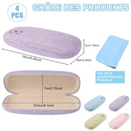 LoNinLoAn Hard Case Glasses Case, 4 Pieces Linen Fabric Glasses Case, Glasses Box, Portable Storage Box, Glasses Bag with Glasses Cleaning Cloth for Glasses and Sunglasses, Unisex, multicoloured