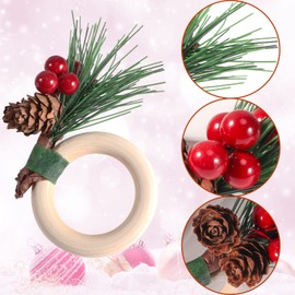 12 Pieces Christmas Napkin Rings, Pine Cones Red Berry Flower Napkin Holder Wooden Napkin Ring for Christmas Thanksgiving Birthday Table Wedding Dinner Parties Decoration Supplies