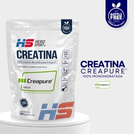 HS HERO SPORT Creatina Monohidratada Micronizada Creapure® 750g. 100% Pura. Creatina Alemana Creapure®. Vegana, 160 porciones, 5g por porción, Pre Entreno con Scoop. Pure. Proven. Perfect.