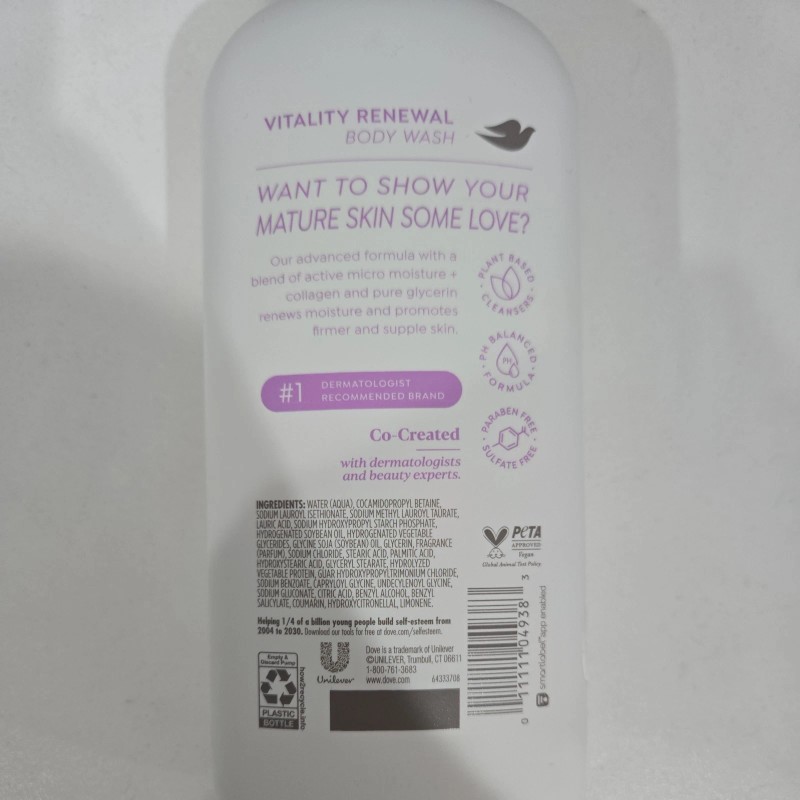 Dove Vitality Renewal Firming Body Wash 4% Restoring Serum with