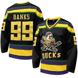 Tocament Mighty Ducks Ice Hockey Jersey #99 Adam Banks,90s Movie Hockey Jersey for Men and Women(Black-99,X-Large)