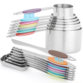Magnetic Measuring Cups and Spoons Set, 15 Piece Stainless Steel Measuring Cups and Spoons for Measure Dry and Liquid Ingredients (Colorful)