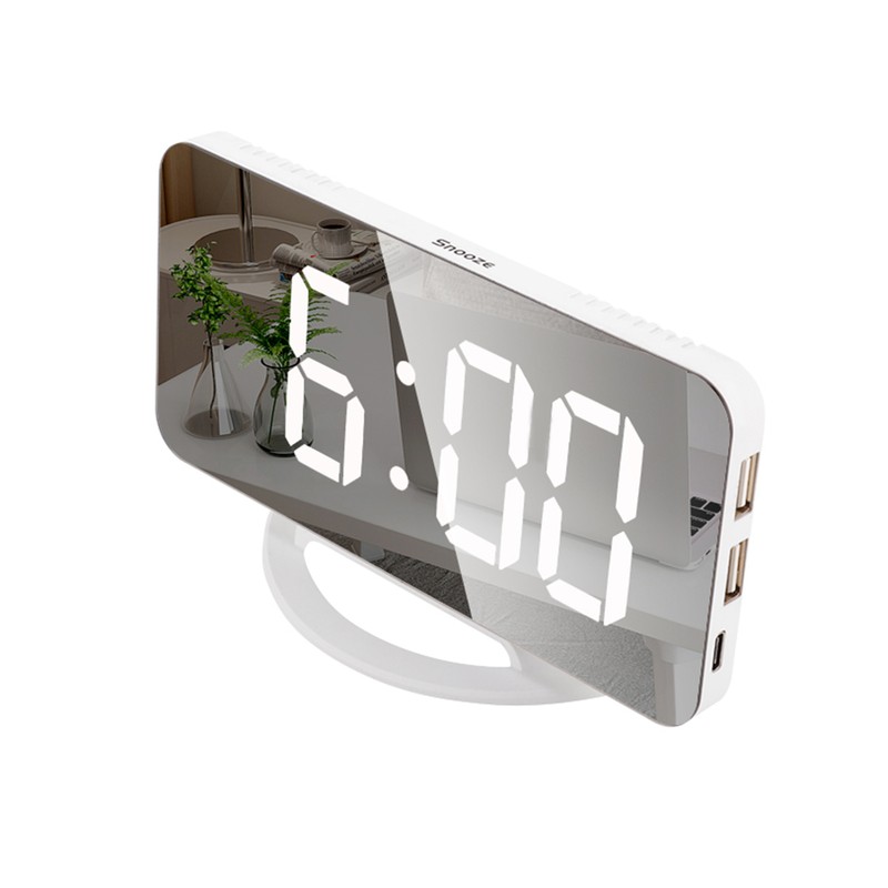 LED Mirror Clock Mini Digital Alarm Clock Table Clock with