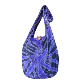 Tie Dye Crossbody Bag – Hippie Hobo Shoulder Purse – Handmade Colorful Artsy Sling Handbag – Medium 33” (Starburst Purple)