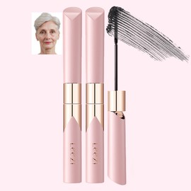 2PCS Lengthening Black Mascara for Fine Short Lashes & Older Women – Quick-Drying, Smudge-Proof & Waterproof, Natural-Looking Length, Dual-Sided Brush, Swivel Brush Handle, Glides to Every Lash Angle