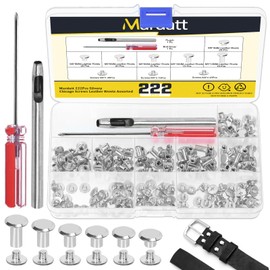 Mardatt 222Pcs Chicago Screws Assorted Kit with Setting Tools, M5 X 4/5/6/8/10/12 mm Screw Rivets Metal Slotted Screw Studs Leather Rivets for DIY Leather Craft Decoration (Silver)