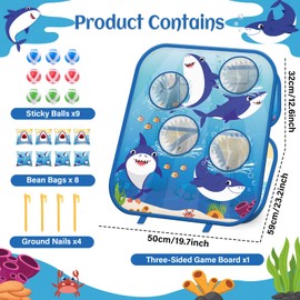 chiazllta Shark Bean Bag Toss Games Toys for Family Party Supplies 3 in 1 Toy Foldable Cornhole Lawn Carnival Game Gift for Kids Toddler Ages 3-8 Outdoor Tic Tac Toe Target Game Birthday Activity