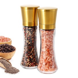 VEVOK CHEF - Molinillo de sal y pimienta dorado de acero inoxidable, molinillo de sal de cerámica ajustable, molino de pimienta negra, molinillo de especias