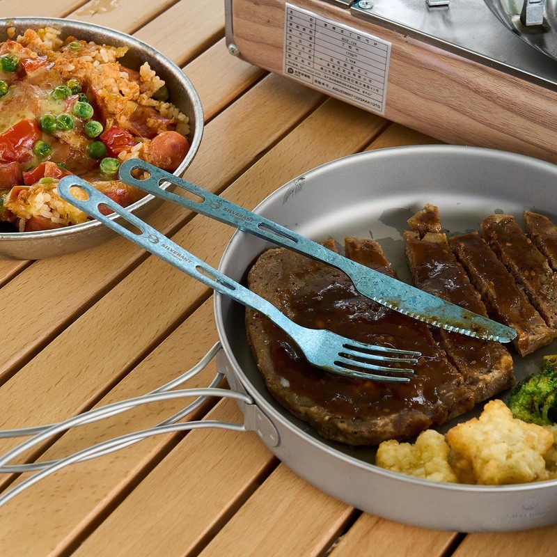 SILVERANT Camping Plate Titanium Pan Dish Plate with Handle &