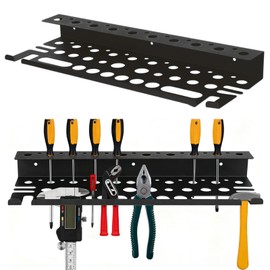 Metal Screwdriver Organizer, 15.75inch Utility Wall Mount Tool Organizer for Screwdrivers Pliers Holder with 35 Holes, Hand Tool Storage Rack for Workbench, Garage, Warehouse (Black, 2 Layers)