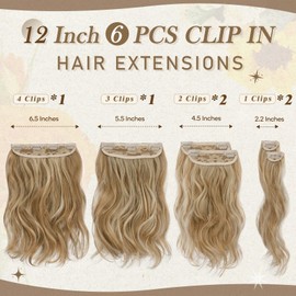 BARSDAR Clip-In Extensions, Wavy Clip-In Hair Extensions, Highlight for Women, 6 Pieces, 30 cm, Full Head, Thick, Natural, Soft, Synthetic Clip-In Hairpieces, Gloden Blonde with Highlights