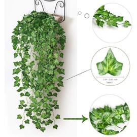 12-Pack Artificial Ivy Garland with Clips – Fake Vines for Bedroom Aesthetic, Home, Garden, Wedding & Wall Decor