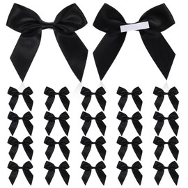 20 Pcs Black Bows for Balloons Self-Adhesive Gift Wrap Bows Soft Non-Faded Satin Ribbon Bow Premade Craft Bows Satin Ribbon Black Bow Decor for Treat Bags Party Favors Wedding Decorations