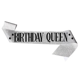 Birthday Queen Sash. "Birthday Queen" Sash - Birthday Sash for Women. Happy Birthday Sash for Girls, Sweet 16, 18th 21st 25th 30th 35th 40th or Any Other Bday Party (Silver)