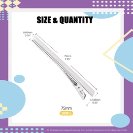 Swpeet - Juego de 200 pinzas para el pelo de cocodrilo de 7,5 cm - 7,5 cm, perfectas para el pelo de pato de metal, pinzas planas para peinado, accesorios de bricolaje