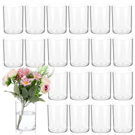 20 Pcs Plastic Cylinder Vase 3.93inch Bulk for Flowers Centerpieces, Small Clear Flower Hurricane Candle Holder Round Wide Container, Acrylic Flower Vase Bulk for Wedding Party Office Decorations